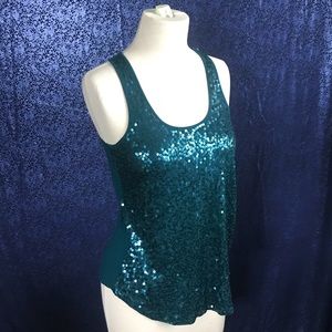 Express Sequin Teal Tank Top Size S